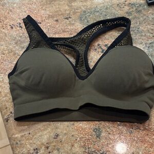 PINK Victoria's Secret Olive Sports Bra with Black Mesh